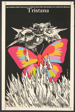 a poster with a butterfly and a dragon