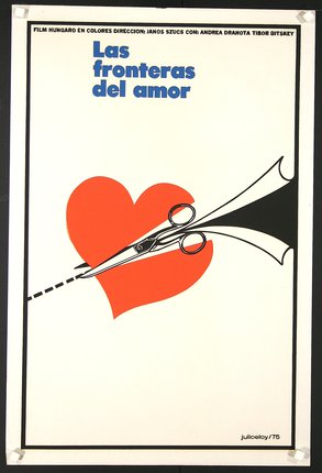 a poster with scissors cutting a heart