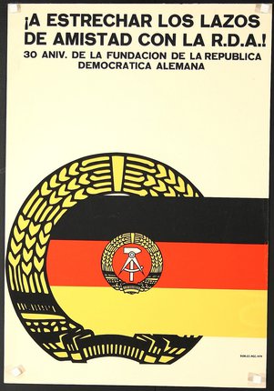 a poster with a flag and a symbol
