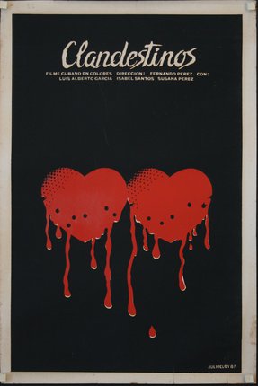 a poster with red hearts