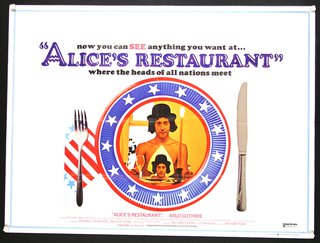 a poster with a picture of a man in a hat and a circular frame with a fork and knife