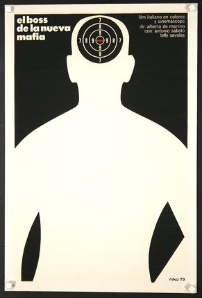 a white and black target with a man's head
