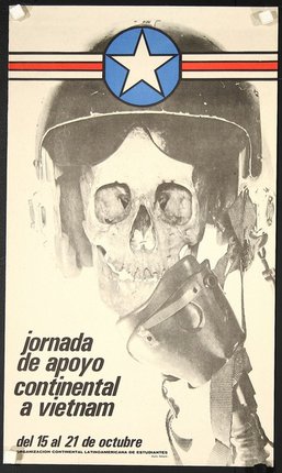 a poster with a skull wearing a helmet