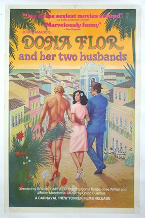 a poster of a man and woman walking on a street