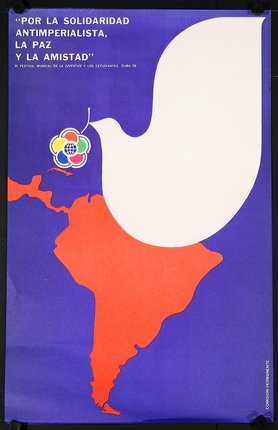 a poster with a white dove and a map of south america