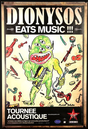 a poster with a green monster playing instruments