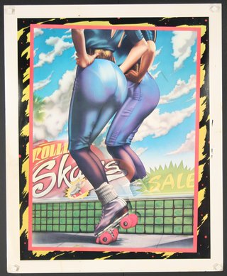 a poster of two women on roller skates