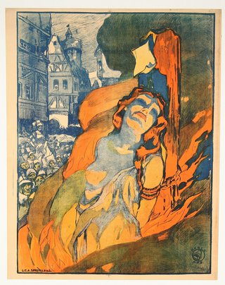 a poster of a woman lying on fire