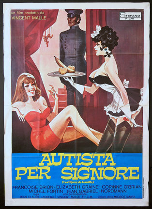 a poster of a woman serving a man