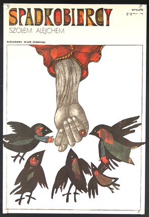 a poster with birds and a hand reaching out to a hand