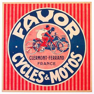 a red and blue sign with a man riding a bicycle