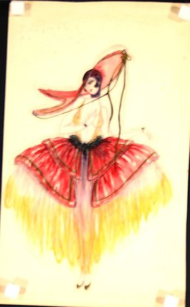a drawing of a woman in a red skirt
