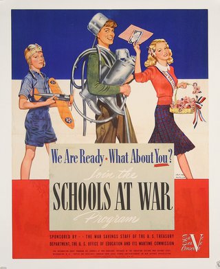 a poster of a school at war program