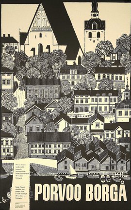 a black and white drawing of a town