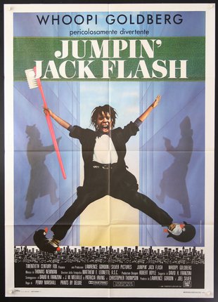 a movie poster of a boy jumping with a toothbrush