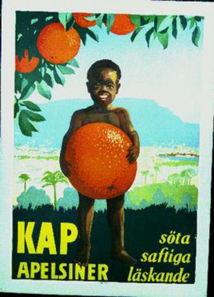 a poster of a boy holding an orange
