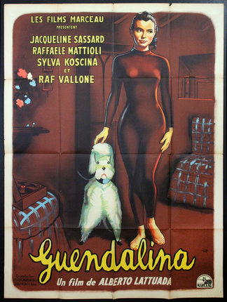 a poster of a woman and a dog