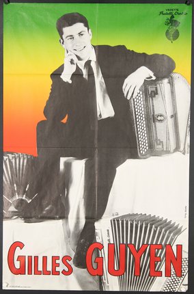 a poster of a man with a accordion