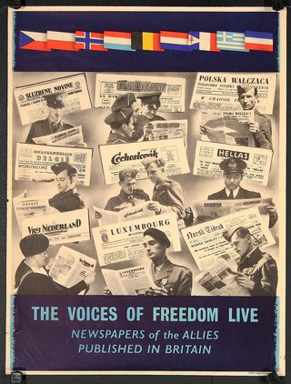 a poster with a group of men reading newspapers
