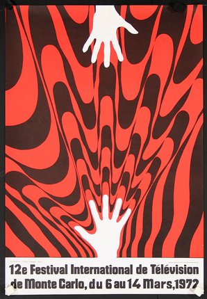 a red and black poster with a white hand
