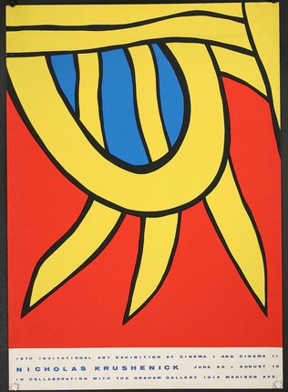 a yellow and blue sun on a red background