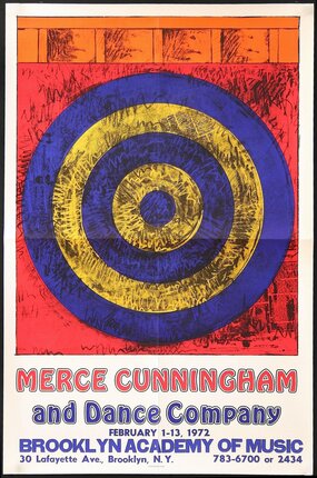 a poster with a blue and yellow circle