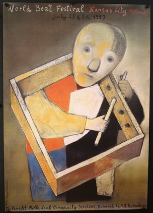 a painting of a man holding a musical instrument