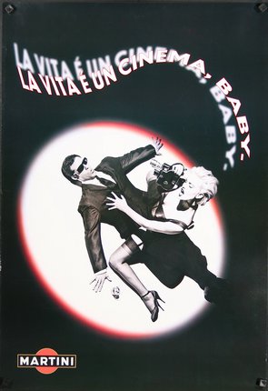 a movie poster with a man and woman in the air