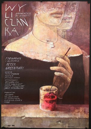 a poster of a woman drinking a drink