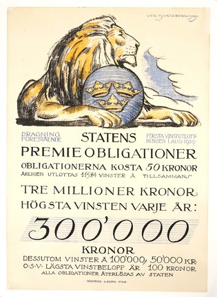 a poster with a lion and a globe