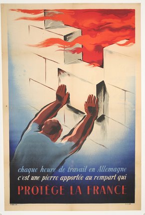 a poster of a man reaching for a cross