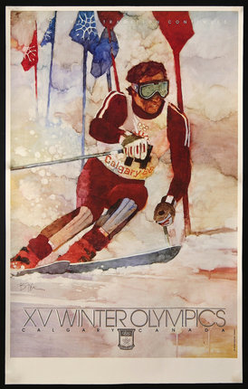 a watercolor of a man skiing