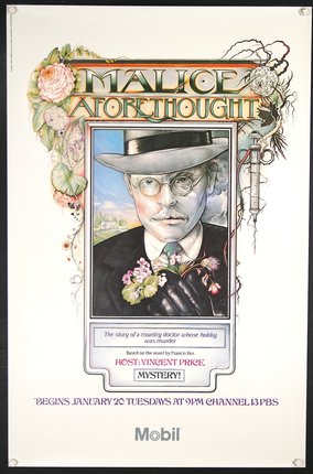 a poster of a man with a hat and flowers