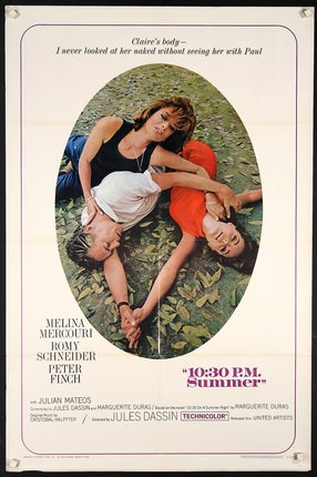 a movie poster of a man and two women lying on the ground