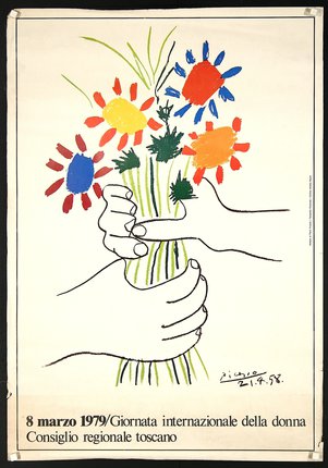 a poster of a hand holding flowers