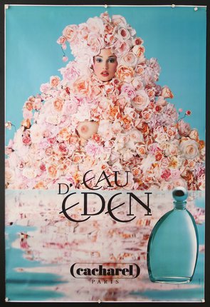 a poster of a woman in a dress of flowers