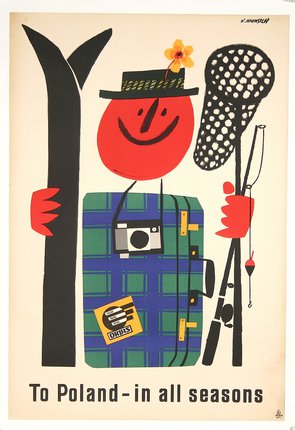 a poster of a man holding a microphone and a camera
