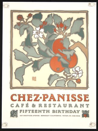 a poster with a picture of fruit on a branch