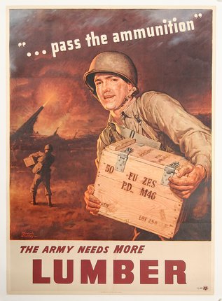a poster of a soldier holding a box