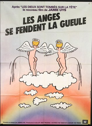 a poster with angels on the clouds
