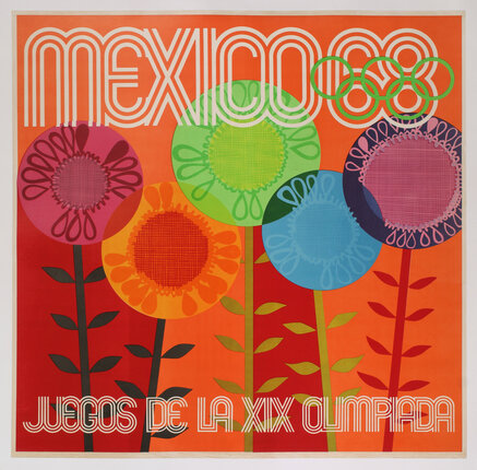 a colorful poster with flowers