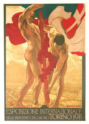 a poster of two men holding a flag