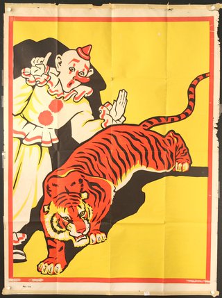 a poster of a clown and a tiger