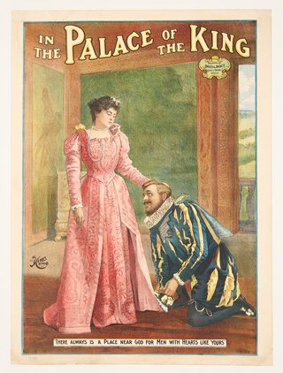 a poster of a man kneeling on a knee and a woman in a pink dress