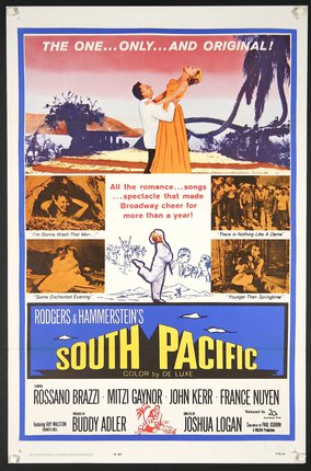 scenes from the movie including dancing couples, ocean settings and people singing