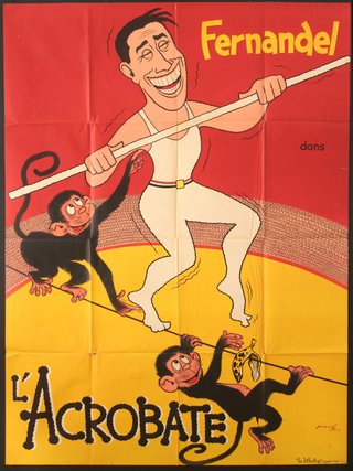 a poster of a man balancing on a rope