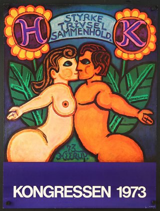a poster with a couple of naked people kissing