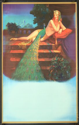 a poster of a woman and a peacock