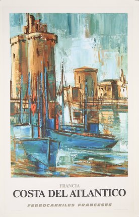 a painting of boats in a harbor