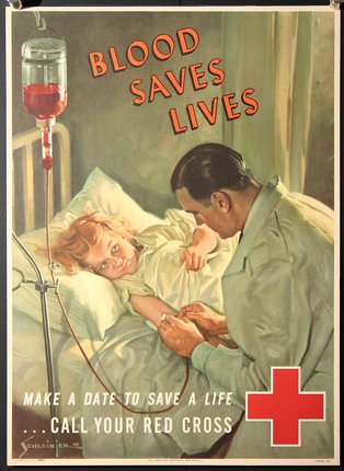 a poster of a doctor and a child in a hospital bed